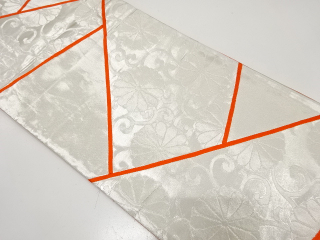 切りばめ風　菊唐草模様織り出し　袋帯